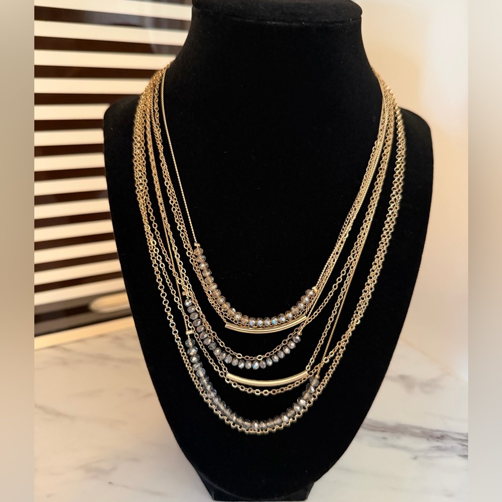 Mixed Multi Strand Layered Statement Necklace Gold Silver